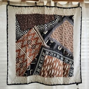 Longchamp Black and Cream Silk Scarf